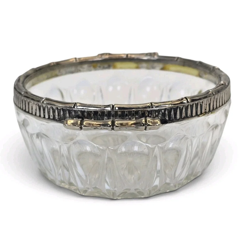 Vintage Reims France Cut Crystal Silverplate Bamboo Handle Serving Bowl